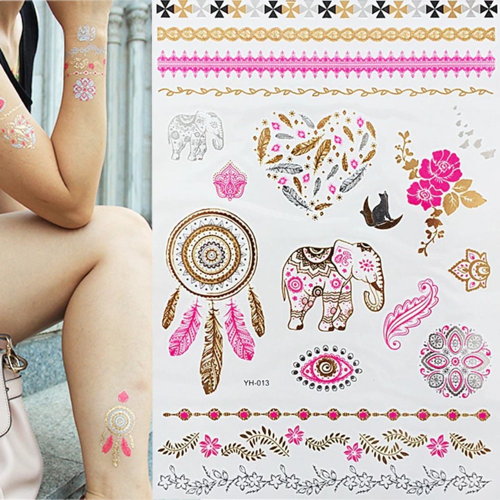 3 sheets Golden Silver Temporary Tattoo